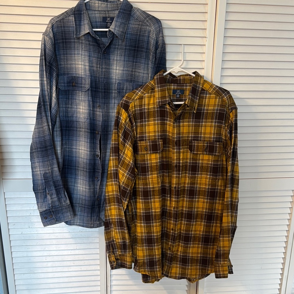Plaid Button-Up Shirts in Blue and Yellow